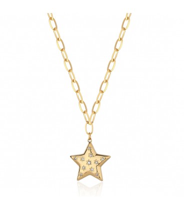 Collana lunga acciaio color oro 14K ciondolo luna e cristalli S'agapõ SSE05