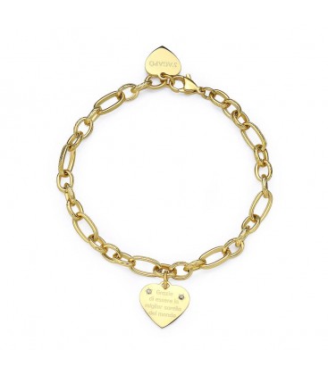 Bracciale in acciaio 316L dorato con pendente a forma di cuore SBY016