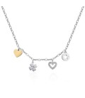 Collana con charms pendenti stella quadrifoglio cristalli bianchi acciaio S'agapõ SHAR08