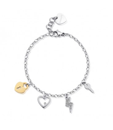 Bracciale componibile charm pendenti cornetto luna e stella S'agapõ SHAR24