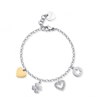 Bracciale componibile charm pendenti cuore chiave saetta e lucchetto S'agapõ SHAR26