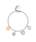 Bracciale componibile charm pendenti cuore chiave saetta e lucchetto S'agapõ SHAR26