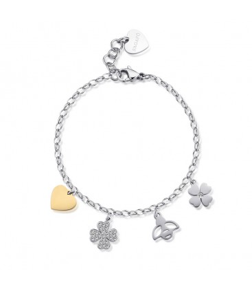 Bracciale componibile charm pendenti cuore quadrifoglio e stella S'agapõ SHAR23