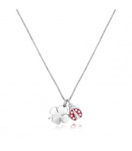 Collana acciaio 316L pendenti a forma di cuore e margherita con smalto bianco e cristallo S'agapõ SFE01