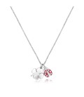 Collana acciaio 316L pendenti a forma di cuore e margherita con smalto bianco e cristallo S'agapõ SFE01