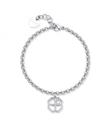 Bracciale in acciaio con pendente a forma di cuore e cristallo S'agapõ SKT41