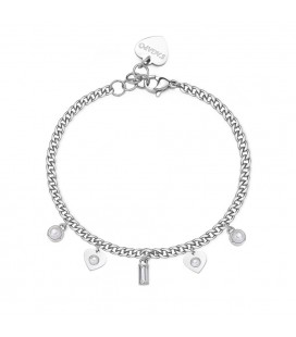 Bracciale donna acciaio dorato 14Kpendenti stella perle cristallo s'agapò SSG33