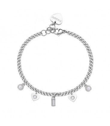 Bracciale donna acciaio dorato 14Kpendenti stella perle cristallo s'agapò SSG33