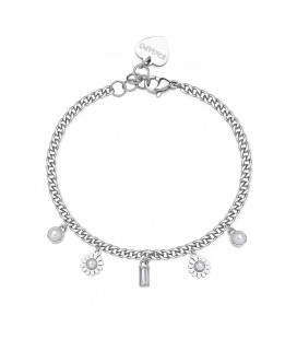 Bracciale donna acciaio dorato 14Kpendenti stella perle cristallo s'agapò SSG33