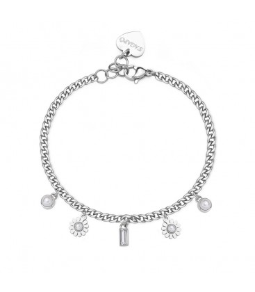 Bracciale donna acciaio dorato 14Kpendenti stella perle cristallo s'agapò SSG33