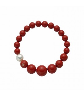 Bracciale Corallo Rosso e perla con chiusura moschettone argento Miluna PBR1799V